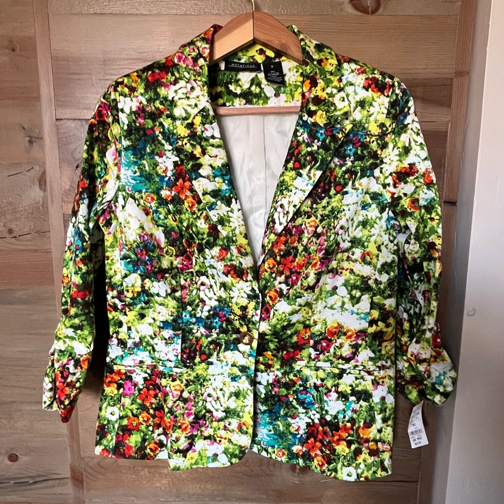 Floral Print Blazer Jacket - Green Multi
